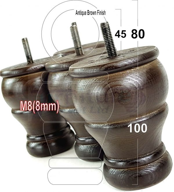 4 Turned Wood Furniture Chair Legs M8 Replacement Sofa, Settee Feet 100mm High - Image 14
