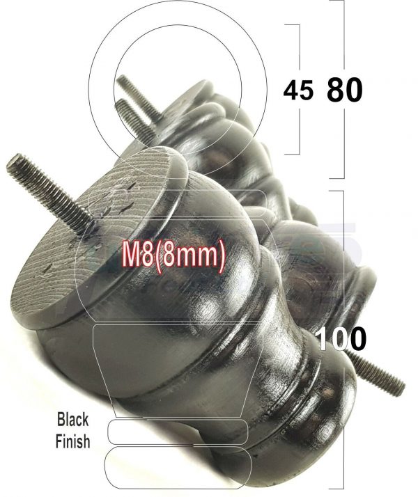 4 Turned Wood Furniture Chair Legs M8 Replacement Sofa, Settee Feet 100mm High - Image 16