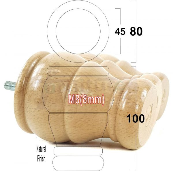 4 Turned Wood Furniture Chair Legs M8 Replacement Sofa, Settee Feet 100mm High - Image 27