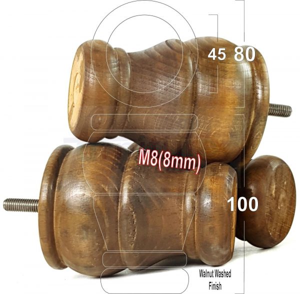 4 Turned Wood Furniture Chair Legs M8 Replacement Sofa, Settee Feet 100mm High - Image 21
