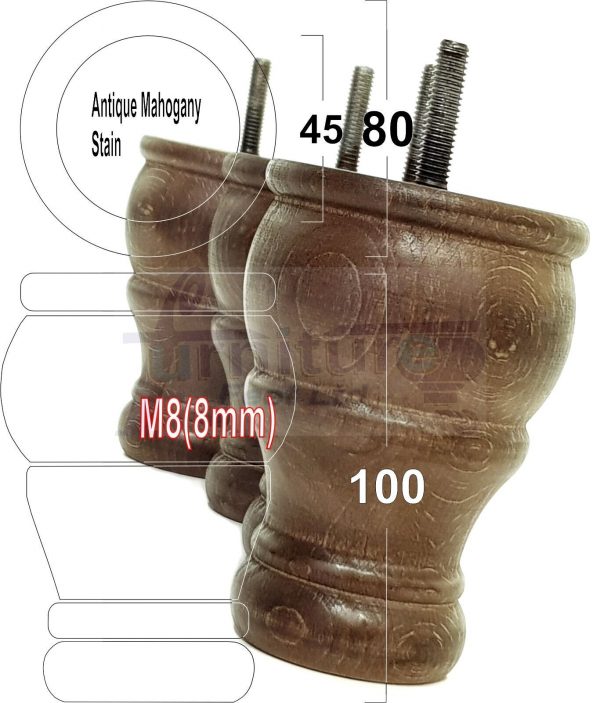 4 Turned Wood Furniture Chair Legs M8 Replacement Sofa, Settee Feet 100mm High - Image 37