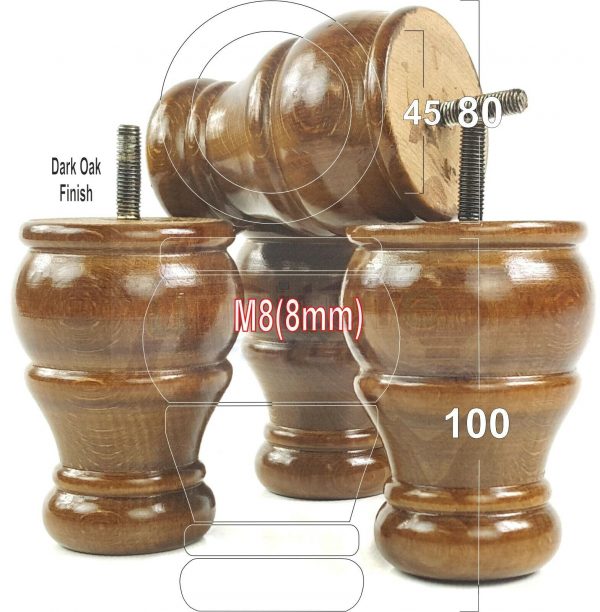 4 Turned Wood Furniture Chair Legs M8 Replacement Sofa, Settee Feet 100mm High - Image 19