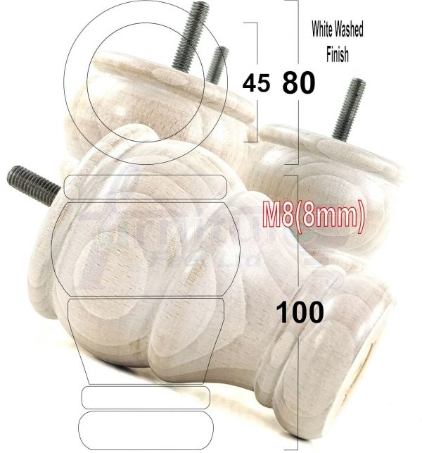 4 Turned Wood Furniture Chair Legs M8 Replacement Sofa, Settee Feet 100mm High - Image 35