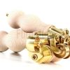 4 Turned Wooden Furniture Leg Brass Castor Wheel Raw Wood Bun Feet M8 195mm High - Image 7